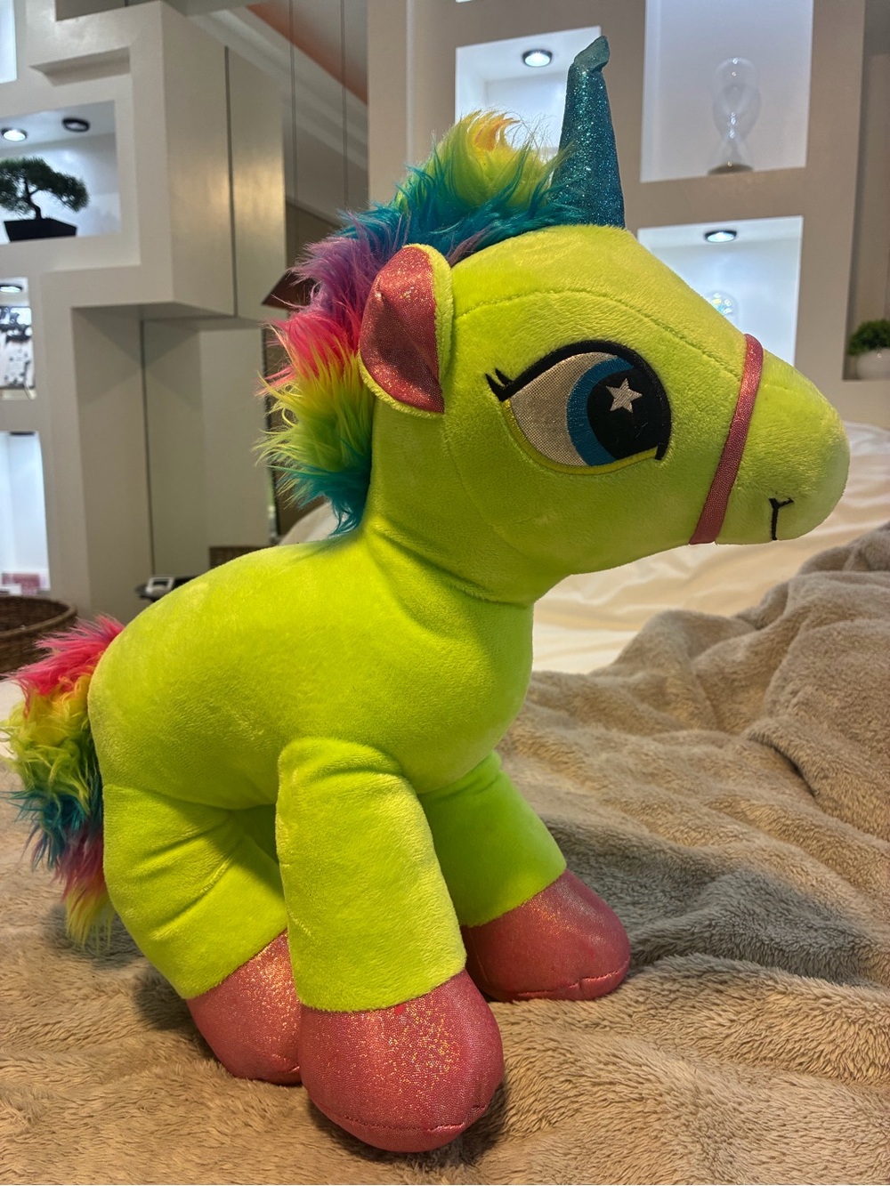 Plush Neon Green Unicorn Stuffed Toy with Rainbow Mane ~ My little Pony